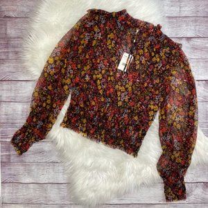 FREE PEOPLE Twyla Smocked Floral Mesh Top
